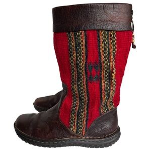 BORN Southwestern red wool boots leather boho cottagecore artisan 9 1/2